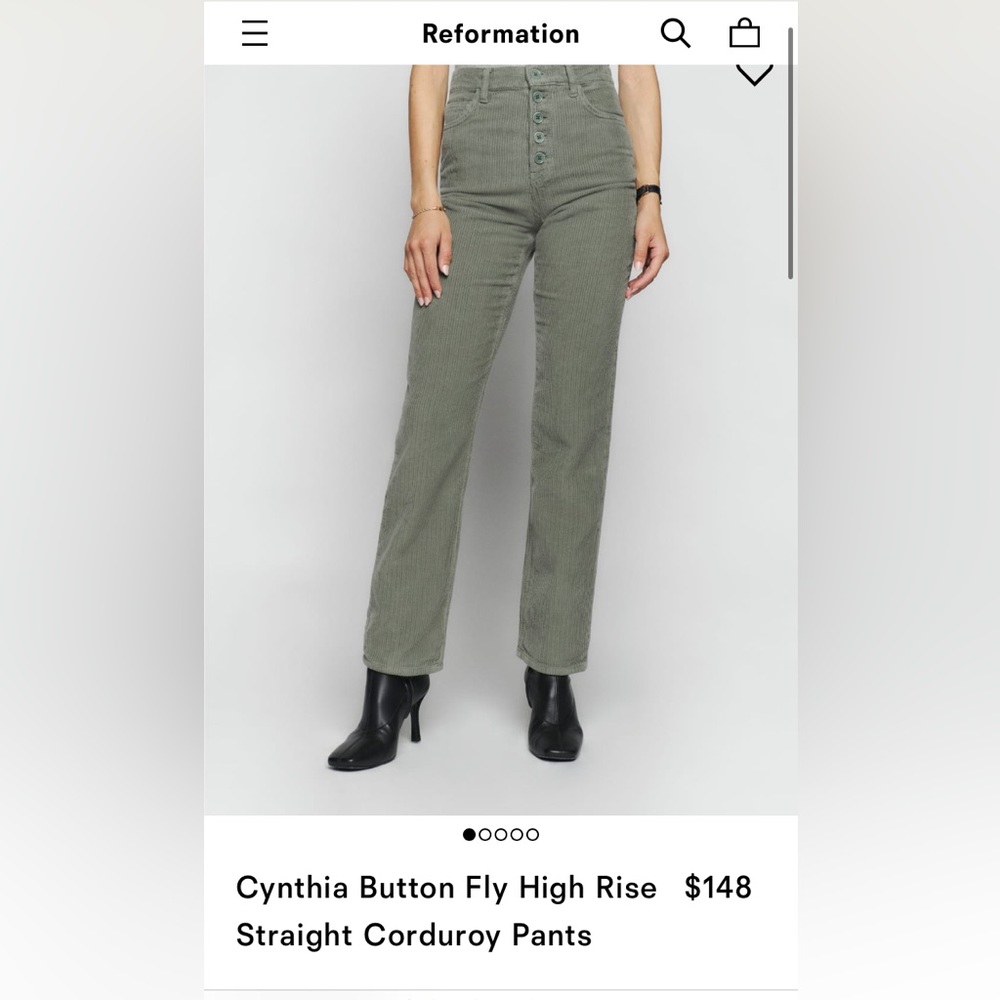 NWT Reformation Cynthia Button Fly High Rise Corduroy Pants